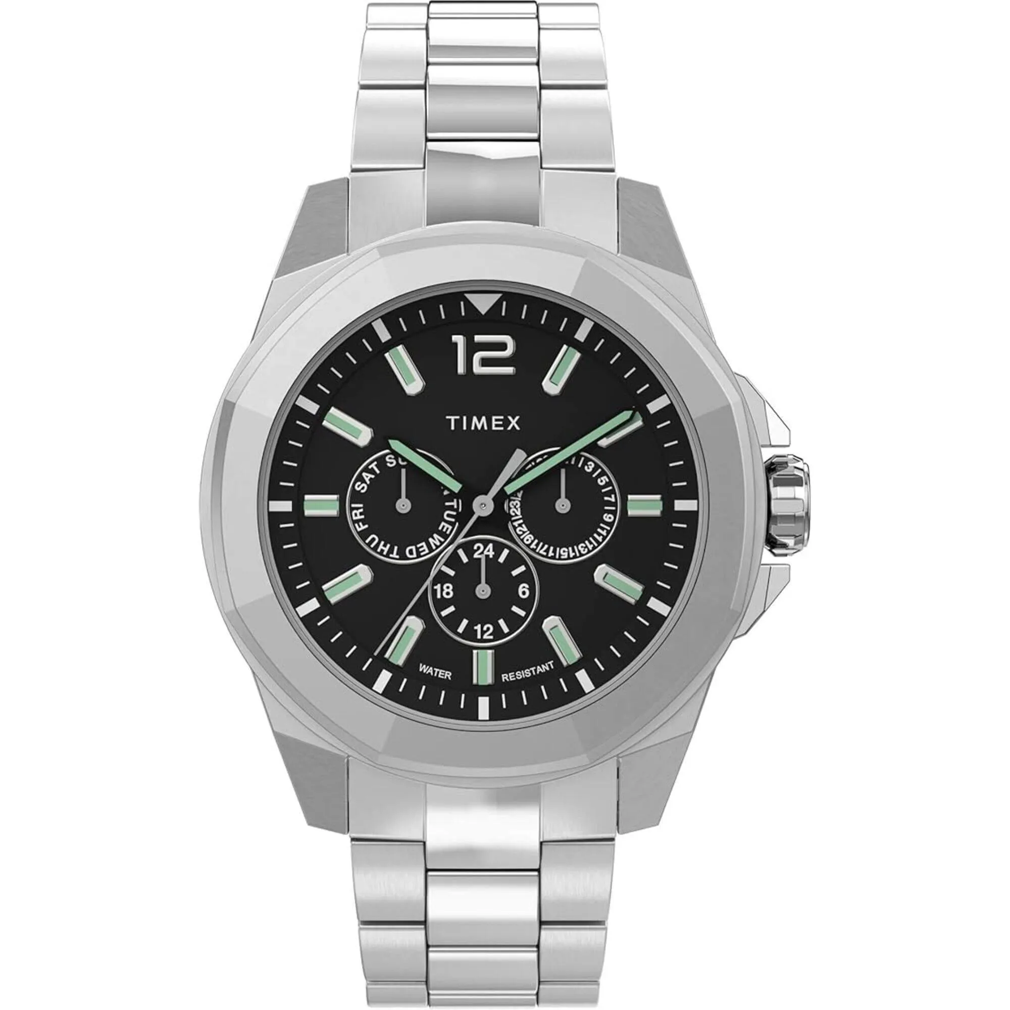 Timex Men's Watch - Essex Avenue Day-Date Black Dial Silver Bracelet | TW2U42600VQ Timex Watches