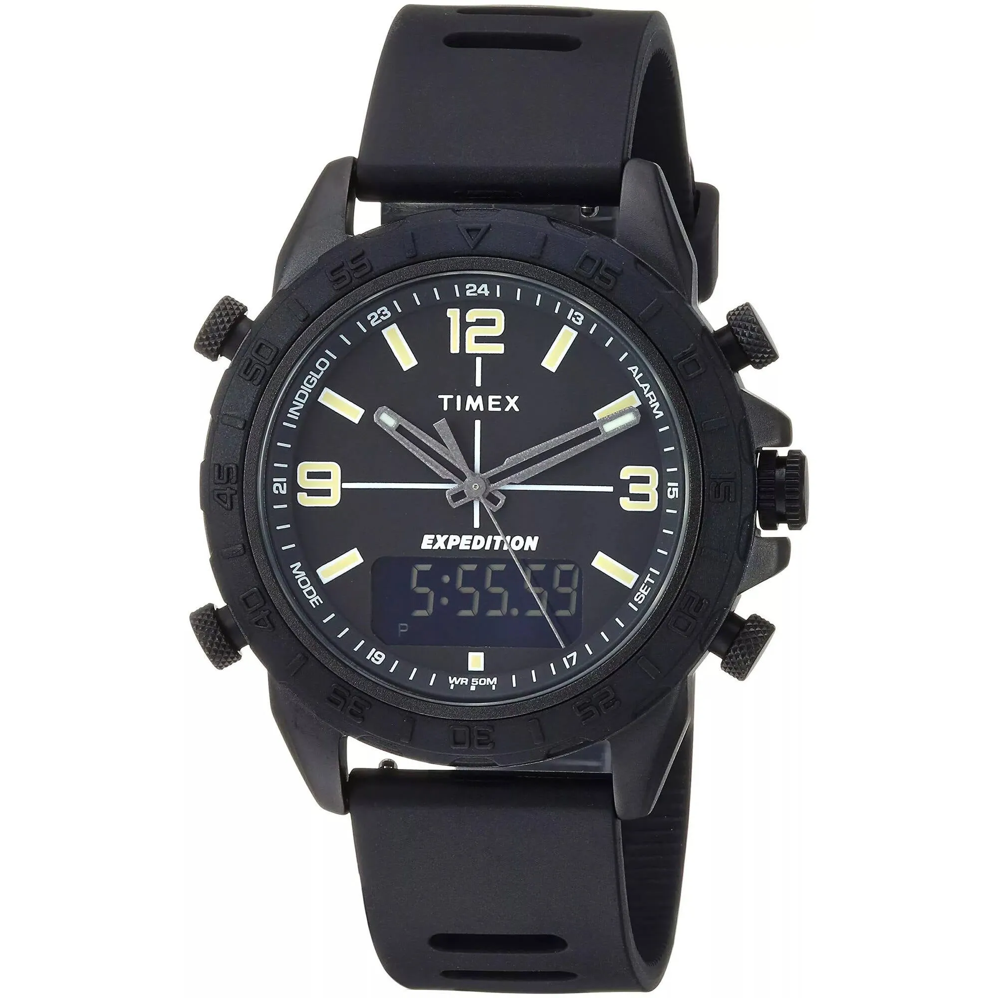 Timex Men's Watch - Expedition Pioneer Black Dial Silicone Strap Ani-Digi | TW4B17000 Timex Watches