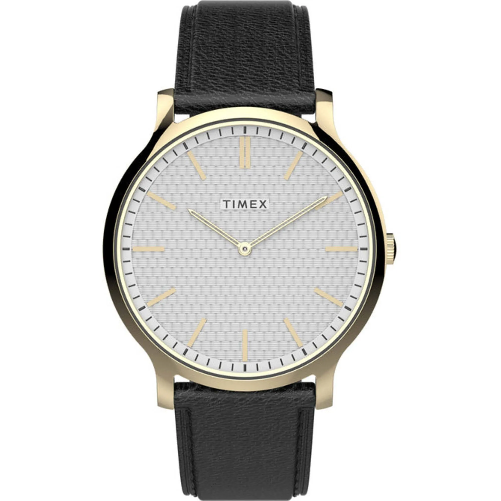 Timex Men's Watch - Gallery Quartz Silver Tone Dial Black Leather Strap | TW2V28400 Timex Watches