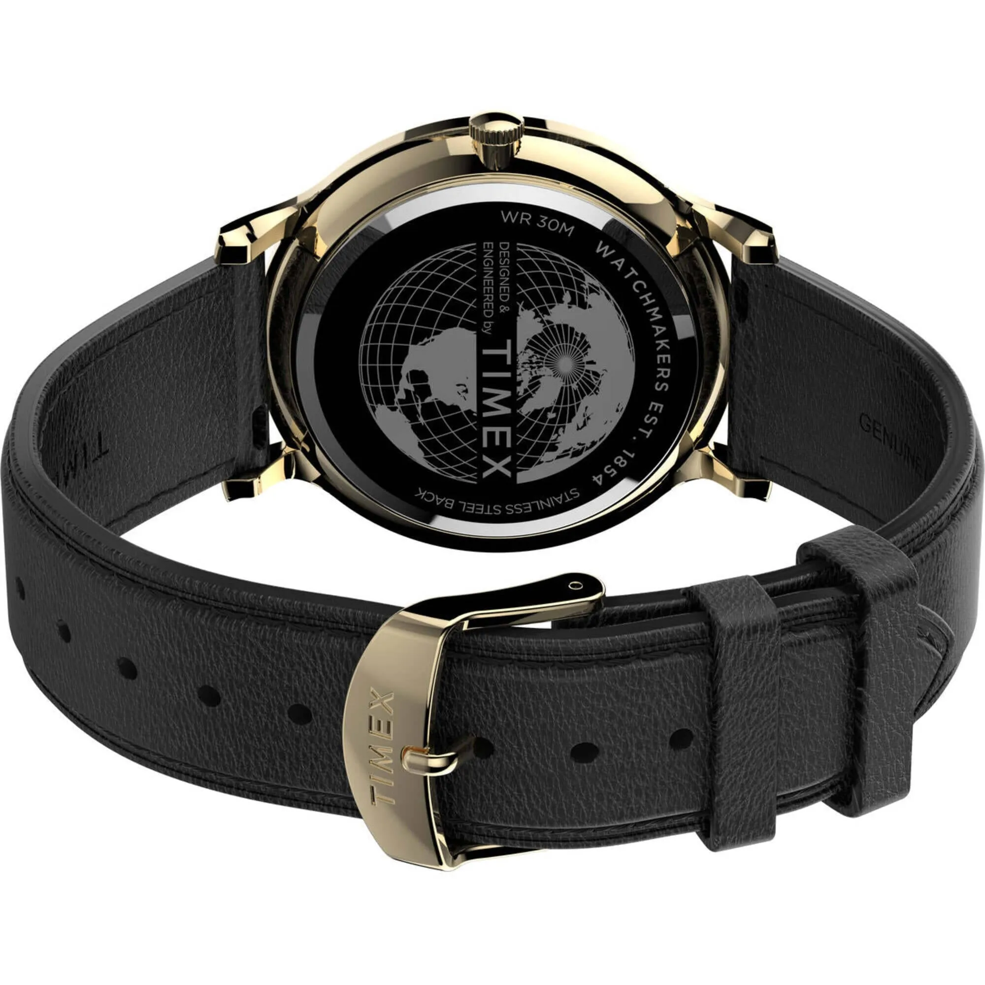 Timex Men's Watch - Gallery Quartz Silver Tone Dial Black Leather Strap | TW2V28400 Timex Watches