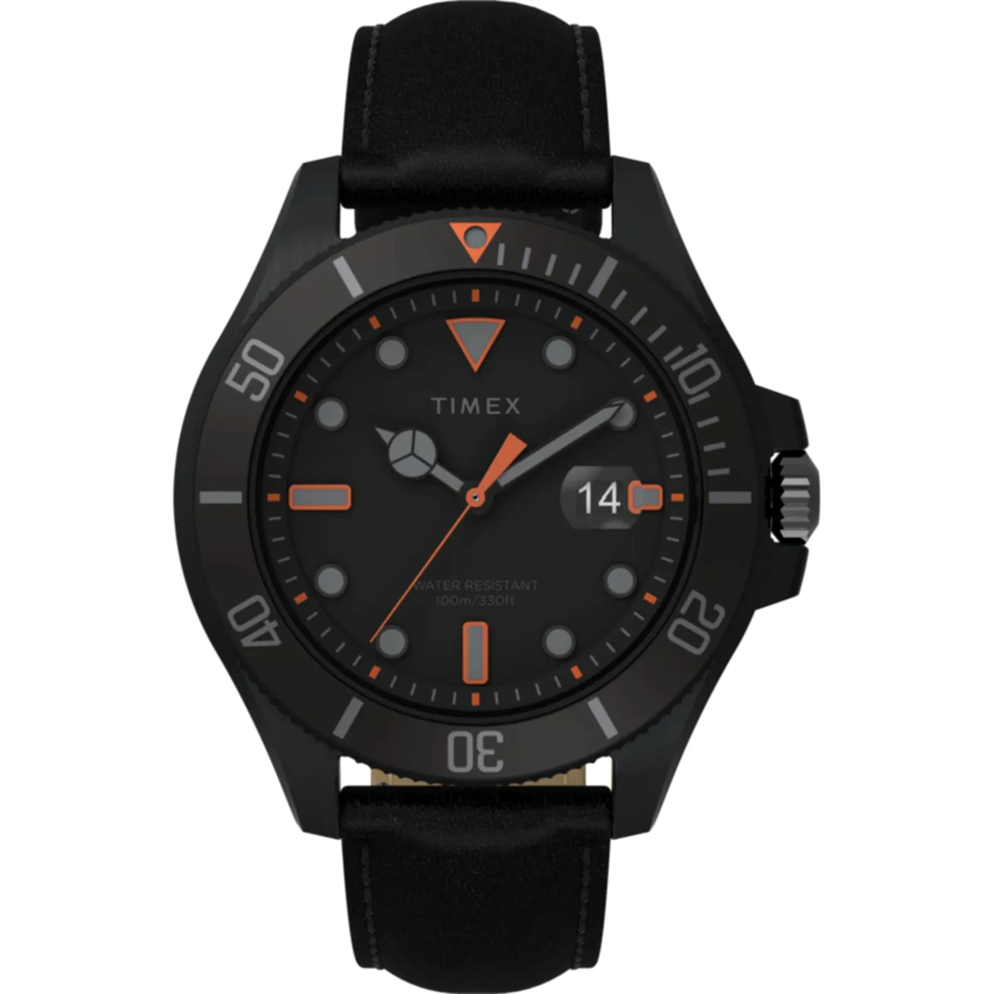 Timex Men's Watch - Harborside Coast GMT Quartz Black Dial Leather Strap | TW2V42300 Timex Watches