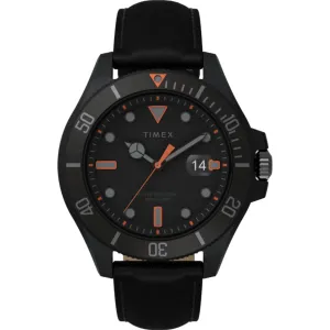 Timex Men's Watch - Harborside Coast GMT Quartz Black Dial Leather Strap | TW2V42300 Timex Watches