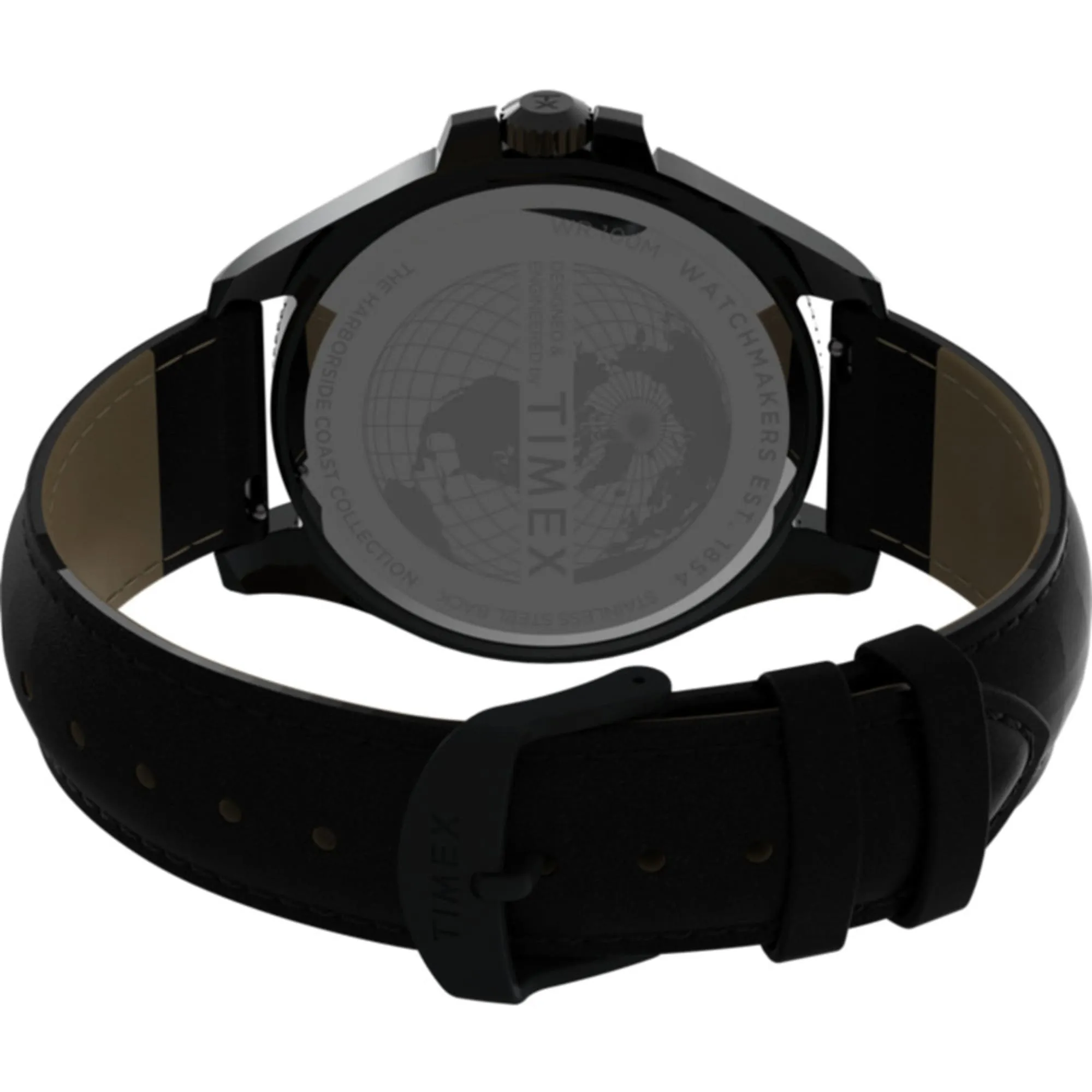 Timex Men's Watch - Harborside Coast GMT Quartz Black Dial Leather Strap | TW2V42300 Timex Watches