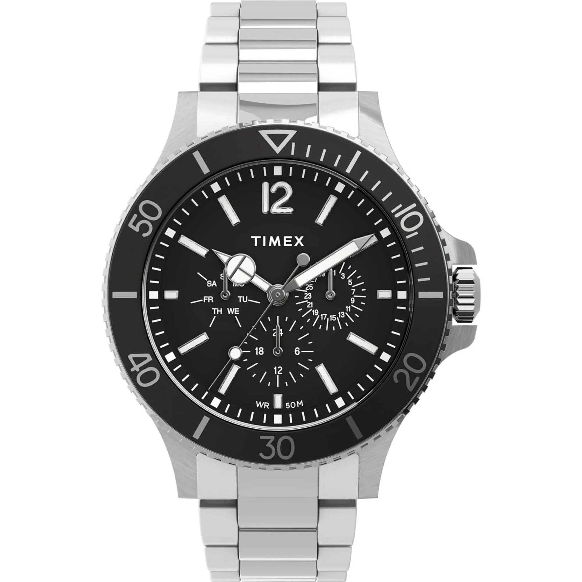 Timex Men's Watch - Harborside Day-Date Black Dial Silver Tone Bracelet | TW2U13100VQ Timex Watches
