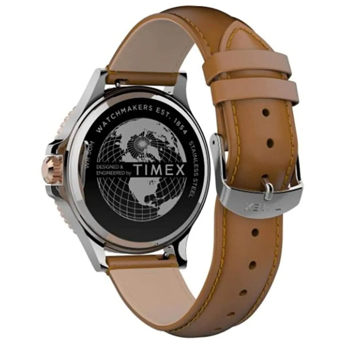 Timex Men's Watch - Harborside Rotating Bezel White Dial Brown Strap | TW2U12800VQ Timex Watches