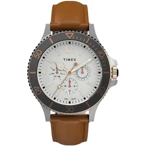 Timex Men's Watch - Harborside Rotating Bezel White Dial Brown Strap | TW2U12800VQ Timex Watches