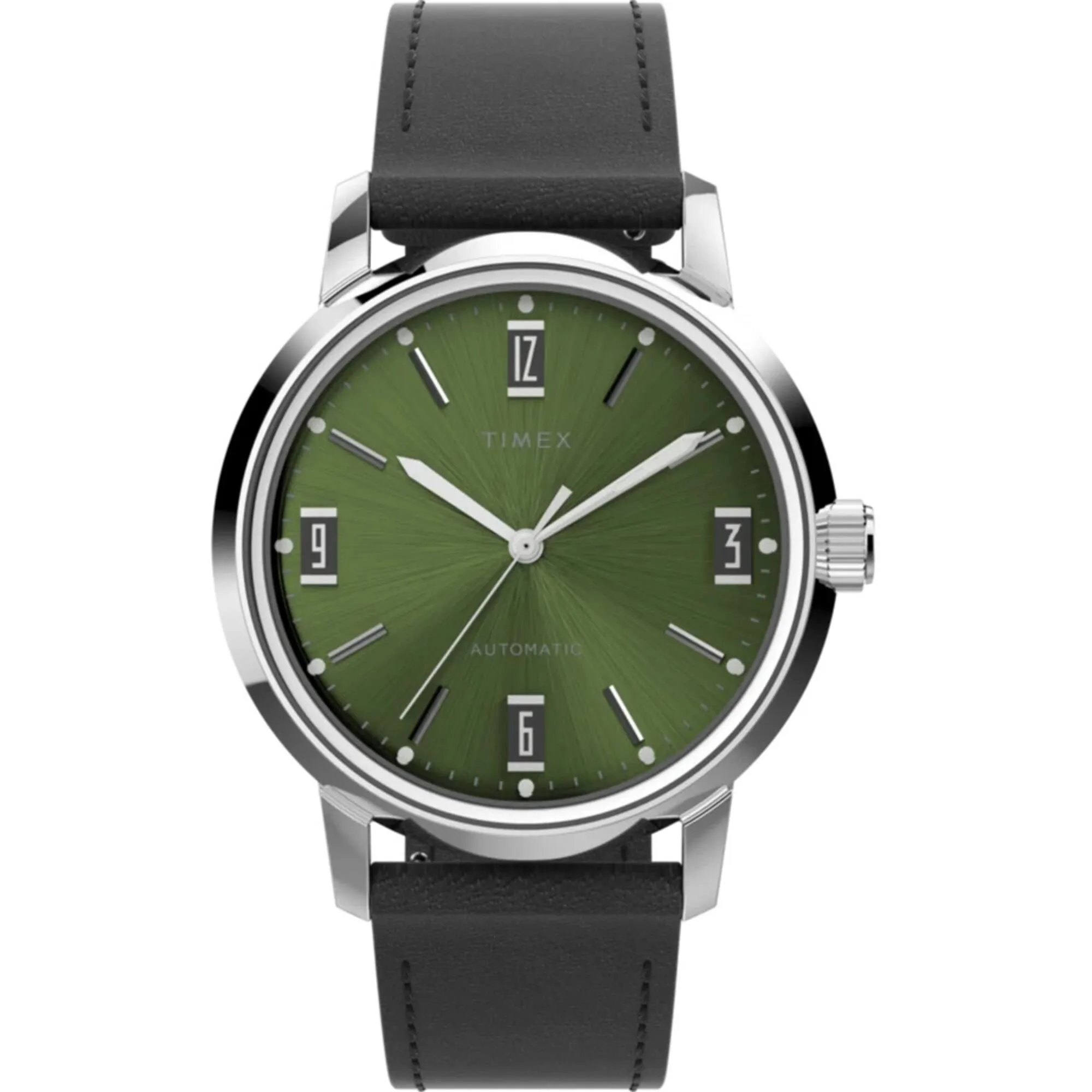Timex Men's Watch - Marlin Automatic Green Dial Black Leather Strap | TW2V44600ZV Timex Watches