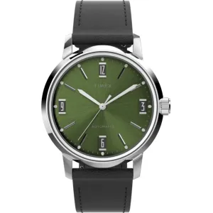 Timex Men's Watch - Marlin Automatic Green Dial Black Leather Strap | TW2V44600ZV Timex Watches