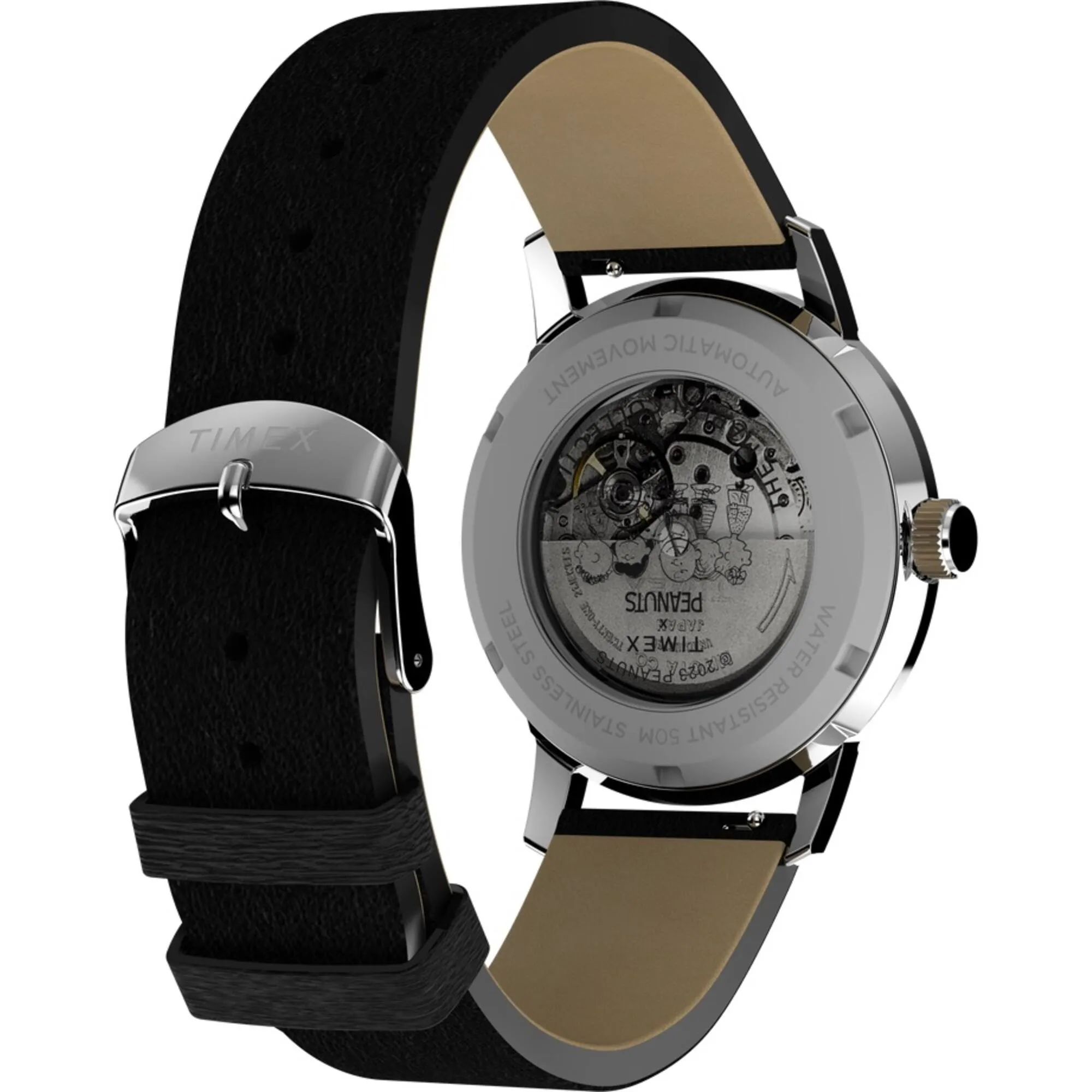 Timex Men's Watch - Marlin Automatic Silver Dial Black Leather Strap | TW2W19000ZV Timex Watches