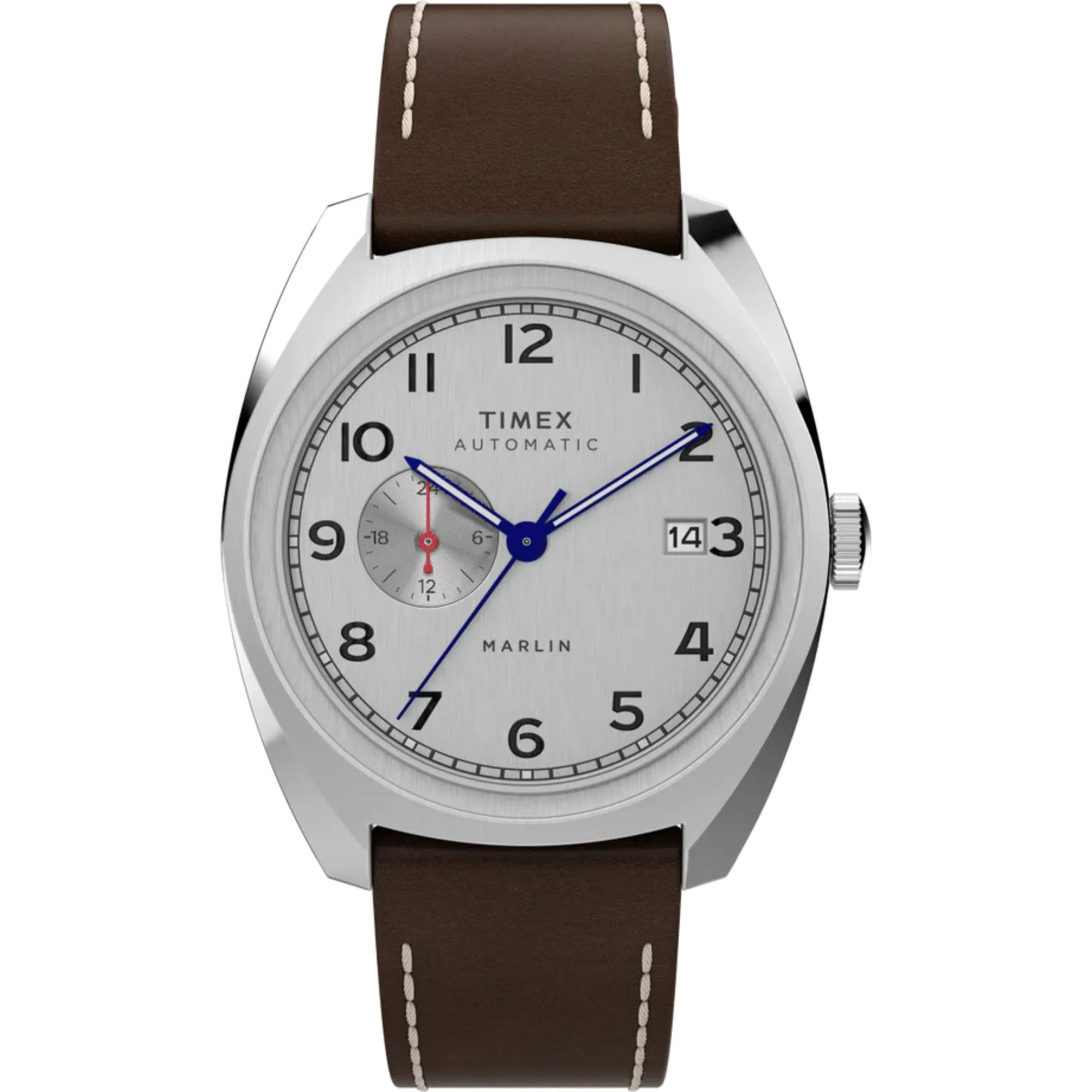 Timex Men's Watch - Marlin Automatic Silver Dial Brown Leather Strap | TW2V62000 Timex Watches
