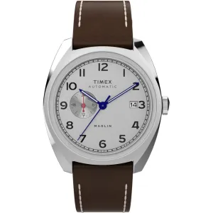 Timex Men's Watch - Marlin Automatic Silver Dial Brown Leather Strap | TW2V62000 Timex Watches