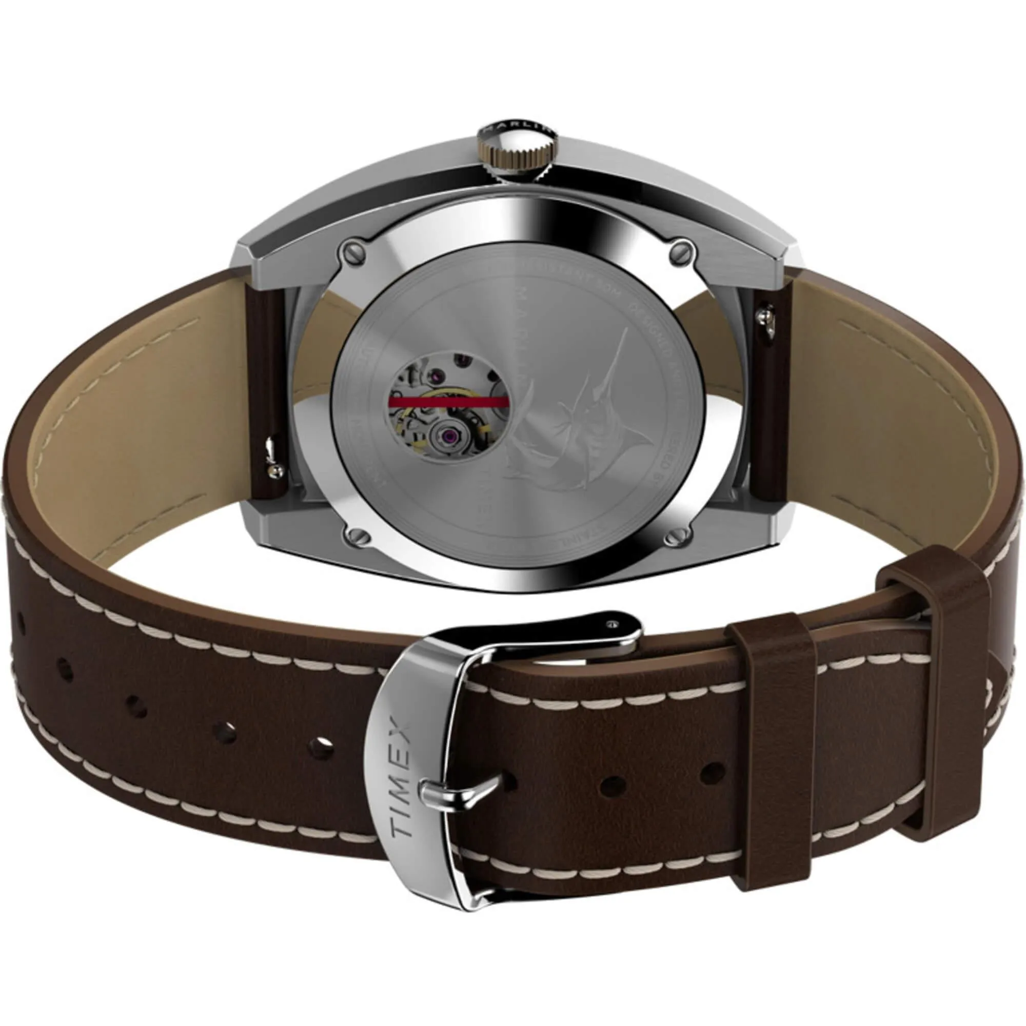 Timex Men's Watch - Marlin Automatic Silver Dial Brown Leather Strap | TW2V62000 Timex Watches