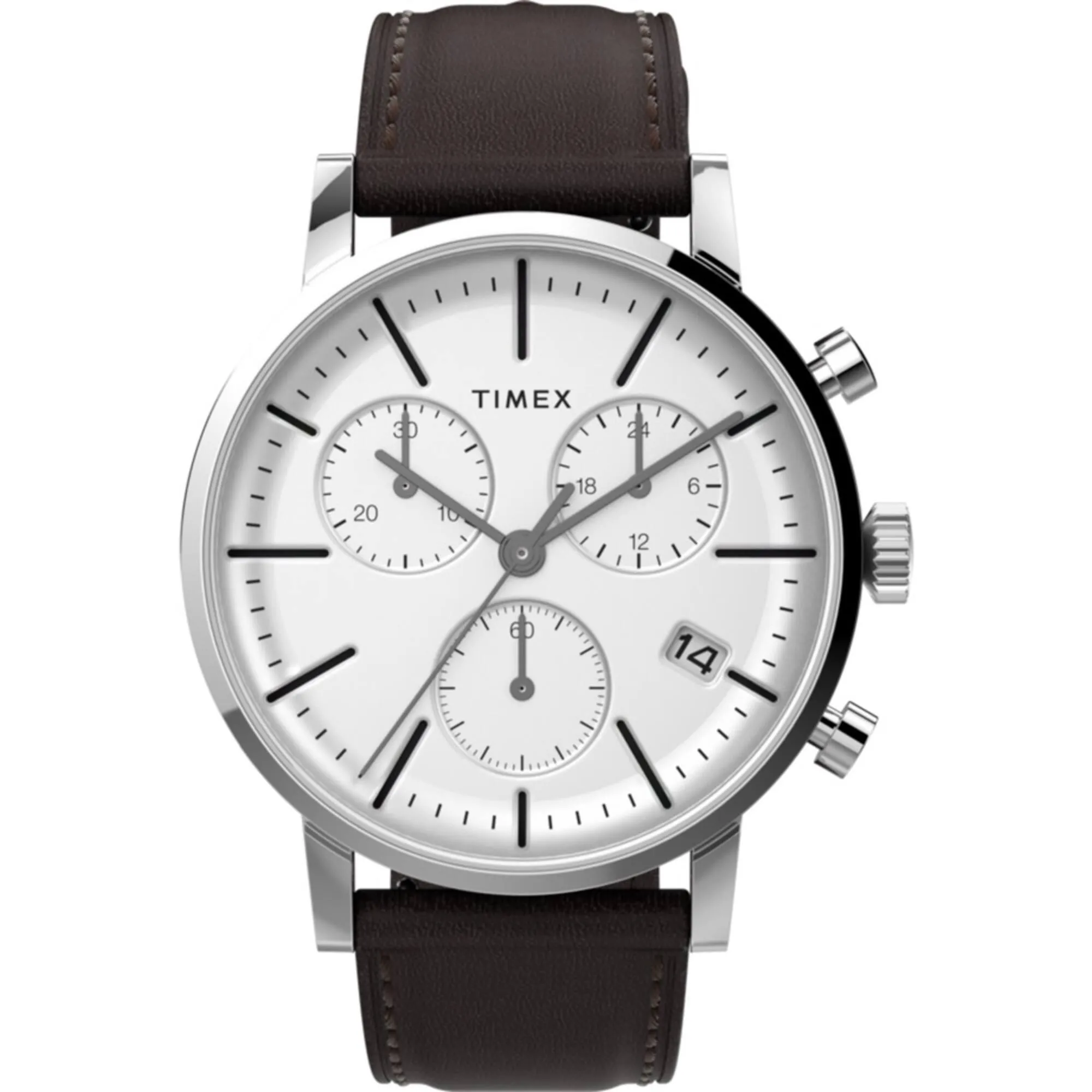 Timex Men's Watch - Midtown Chronograph White Dial Brown Leather Strap | TW2V36600VQ Timex Watches