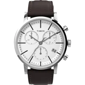 Timex Men's Watch - Midtown Chronograph White Dial Brown Leather Strap | TW2V36600VQ Timex Watches