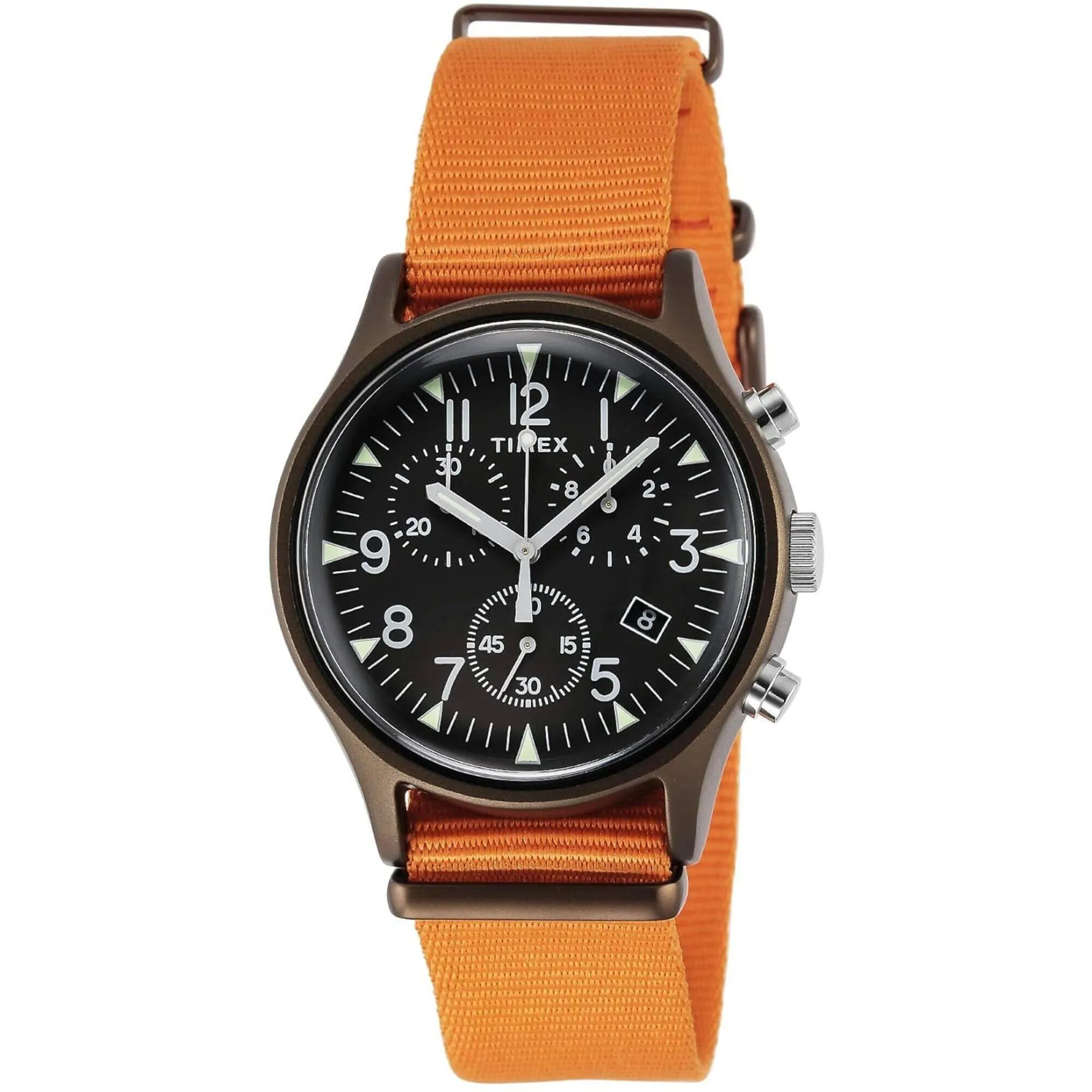 Timex Men's Watch - MK1 Quartz Chronograph Black Dial Orange Nylon Strap | TW2T10600 Timex Watches