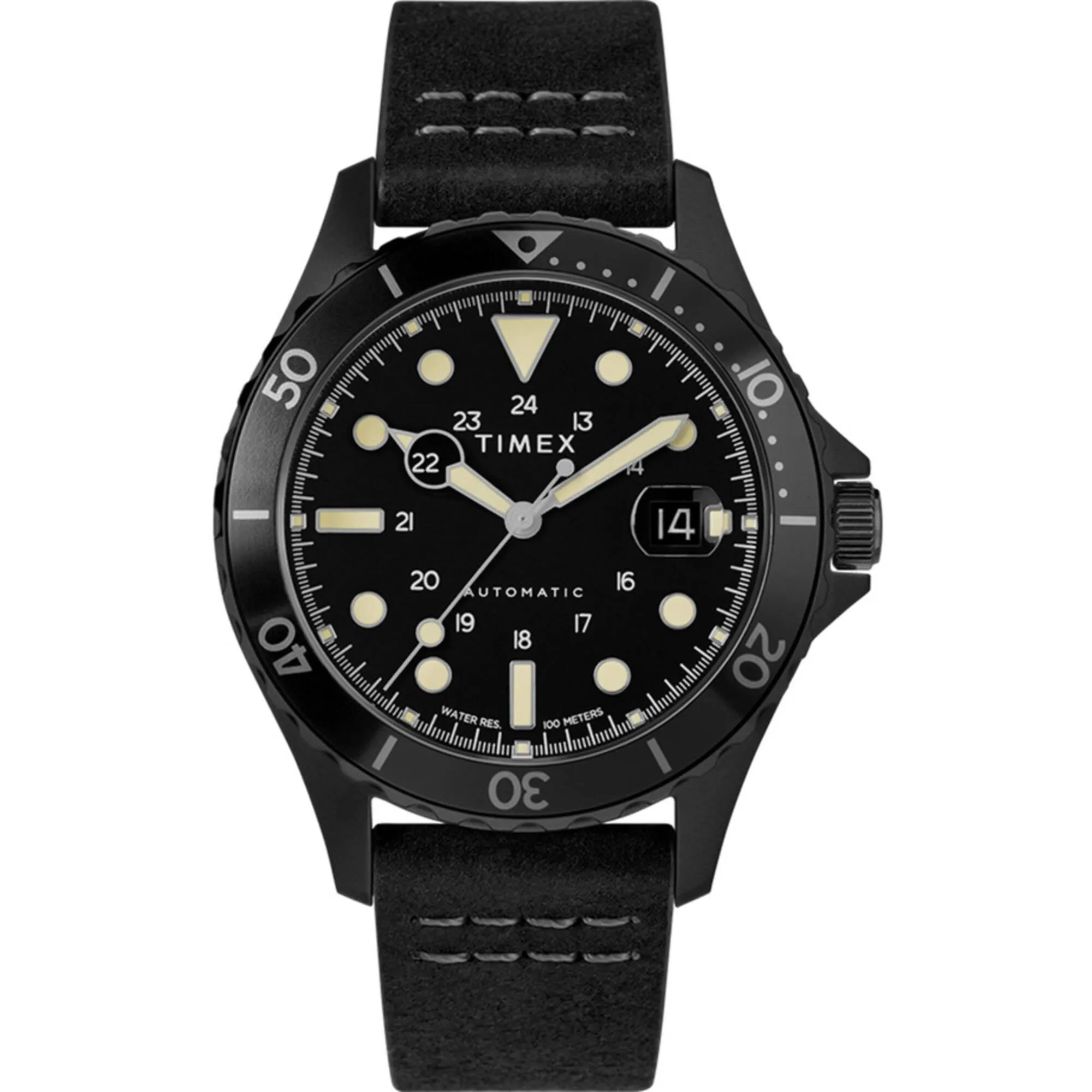 Timex Men's Watch - Navi XL Automatic Date Display Black Leather Strap | TW2U10000ZV Timex Watches