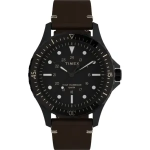 Timex Men's Watch - Navi XL Rotating Bezel Black Dial Leather Strap | TW2V45400VQ Timex Watches