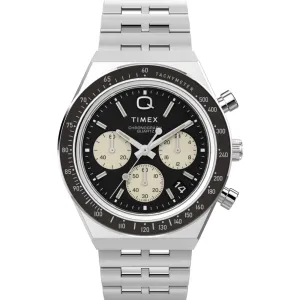 Timex Men's Watch - Q Chronograph Rotating Bezel Black and Cream Dial | TW2V42600 Timex Watches