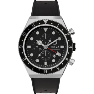 Timex Men's Watch - Q Chronograph Rotating Bezel Black Dial Rubber Strap | TW2V70000 Timex Watches