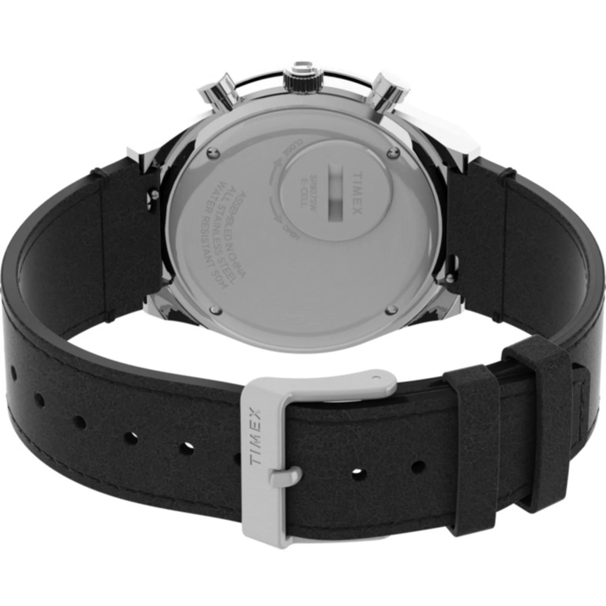 Timex Men's Watch - Q Chronograph Rotating Bezel Black Leather Strap | TW2V42700 Timex Watches