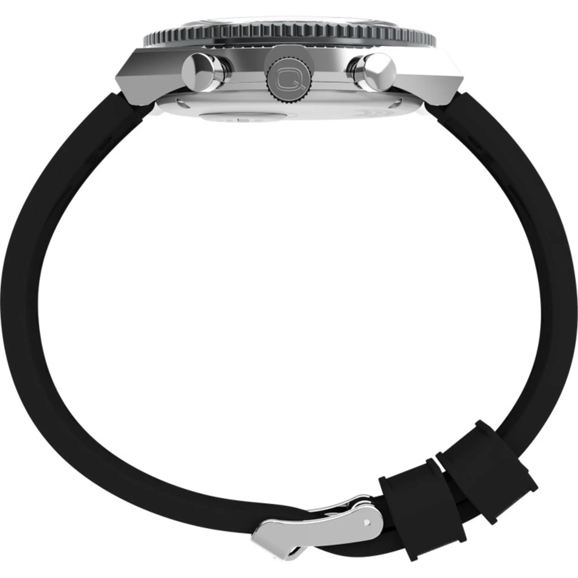 Timex Men's Watch - Q Chronograph Rotating Bezel White Dial Rubber Strap | TW2V70100 Timex Watches