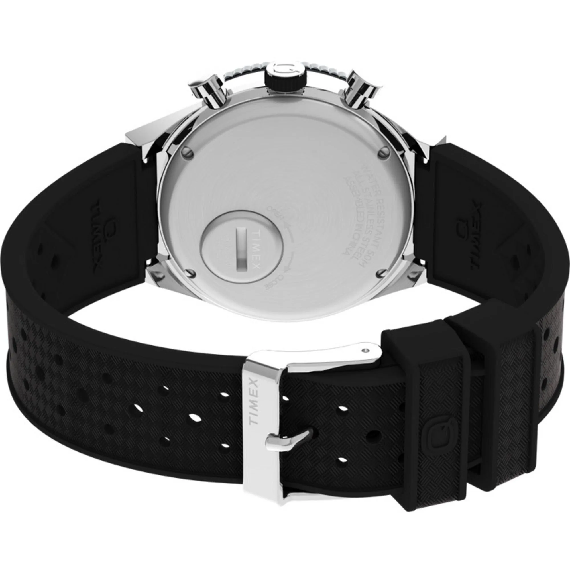 Timex Men's Watch - Q Chronograph Rotating Bezel White Dial Rubber Strap | TW2V70100 Timex Watches
