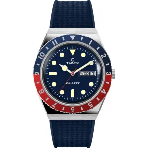 Timex Men's Watch - Q Quartz Rotating Bezel Blue Dial Strap Day-Date TW2V32100 Timex Watches