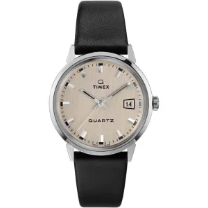 Timex Men's Watch - Q Timex Reissue Beige Dial Genuine Leather Strap | TW2U91200 Timex Watches