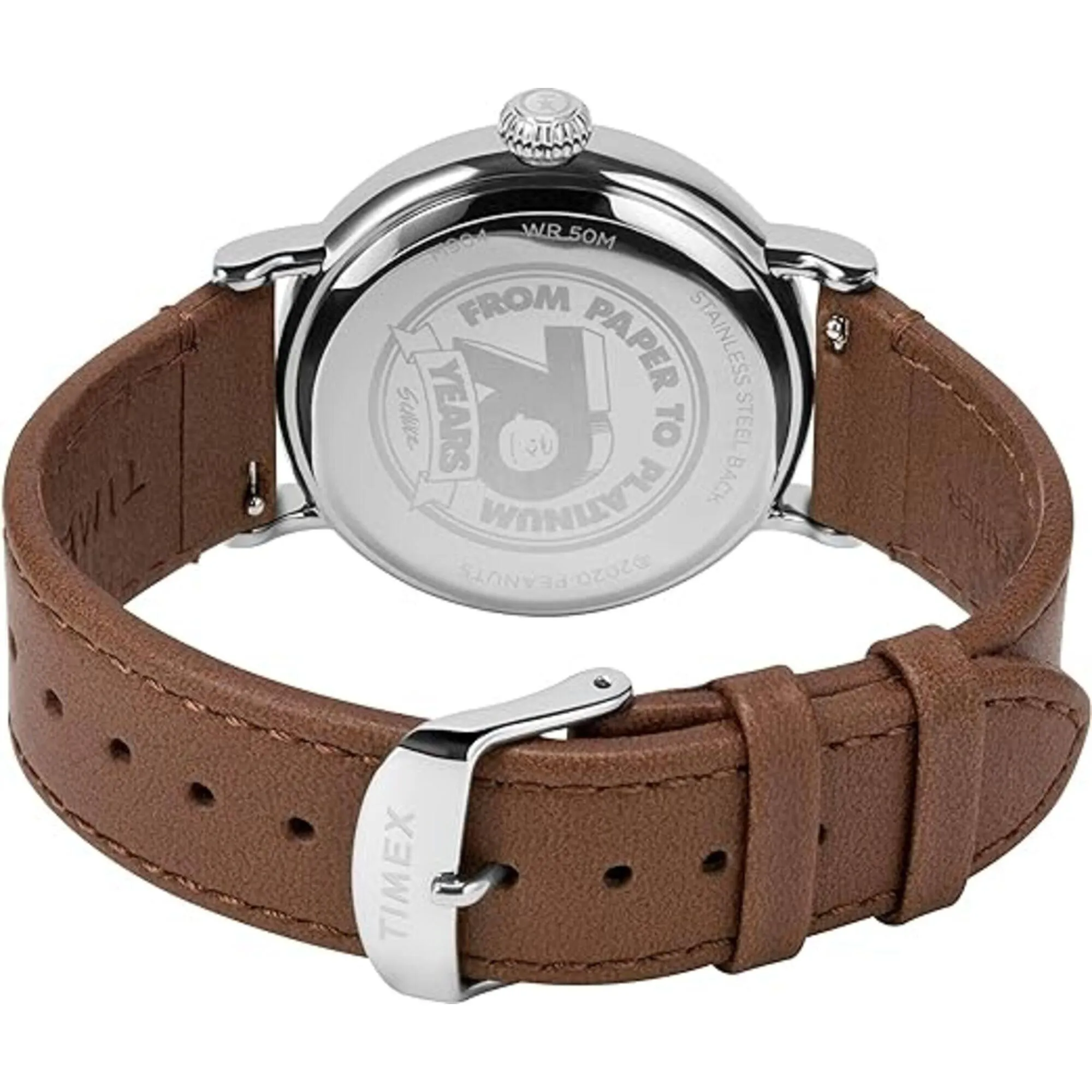Timex Men's Watch - Standard Peanuts Cream Dial Brown Leather Strap | TW2V32800JR Timex Watches