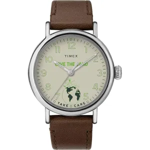 Timex Men's Watch - Standard Peanuts Cream Dial Brown Leather Strap | TW2V32800JR Timex Watches