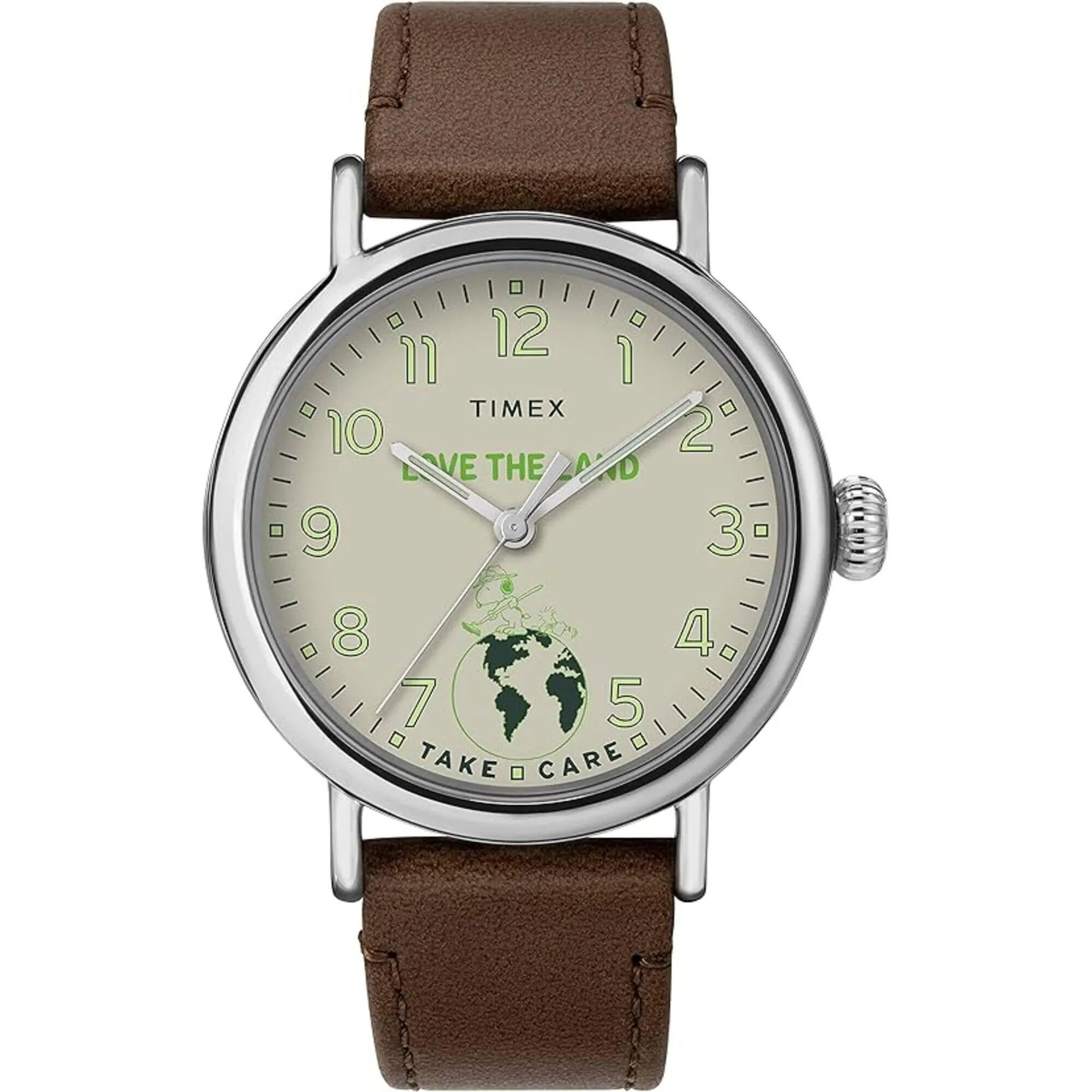 Timex Men's Watch - Standard Peanuts Cream Dial Brown Leather Strap | TW2V32800JR Timex Watches