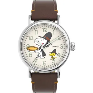 Timex Men's Watch - Standard Peanuts Tan Dial Leather Strap Quartz | TW2V60100VQ Timex Watches
