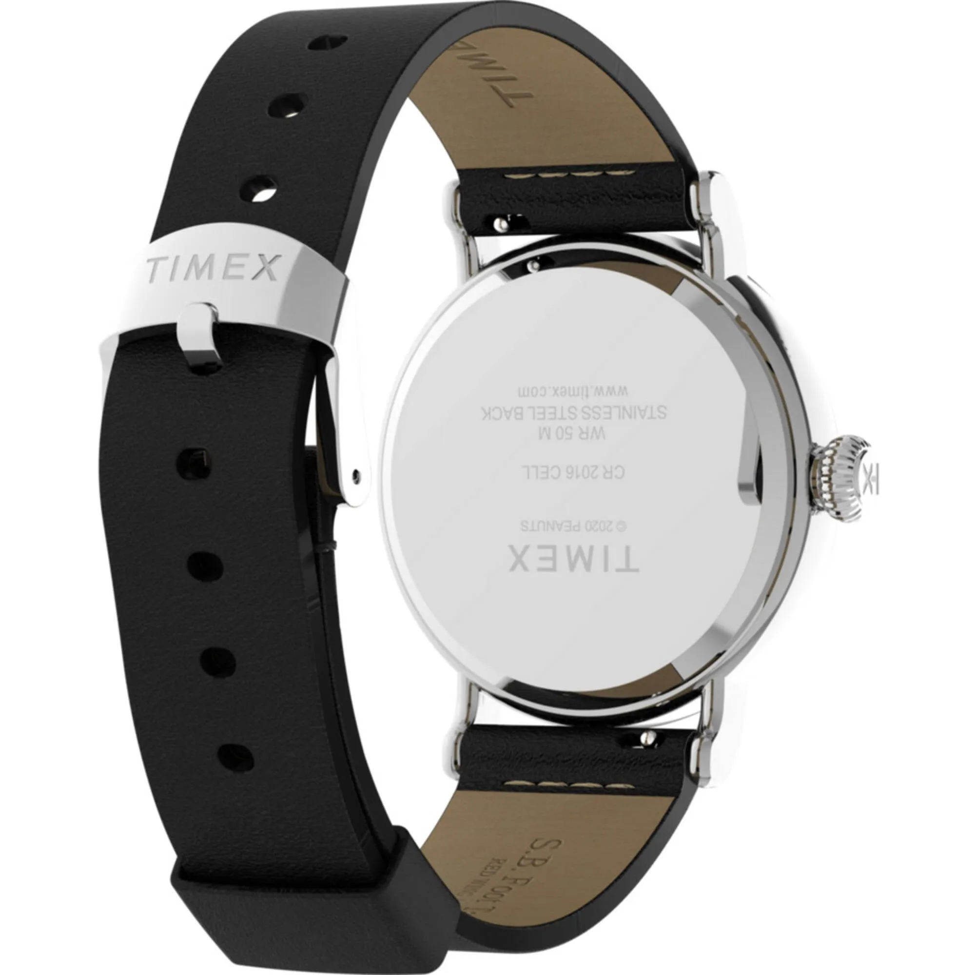 Timex Men's Watch - Standard Peanuts White Dial Black Leather Strap | TW2U72200VQ Timex Watches