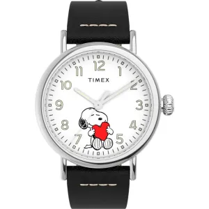 Timex Men's Watch - Standard Peanuts White Dial Black Leather Strap | TW2U72200VQ Timex Watches
