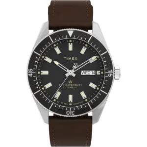 Timex Men's Watch - The Waterbury Automatic Black Dial Leather Strap TW2V24800 Timex Watches