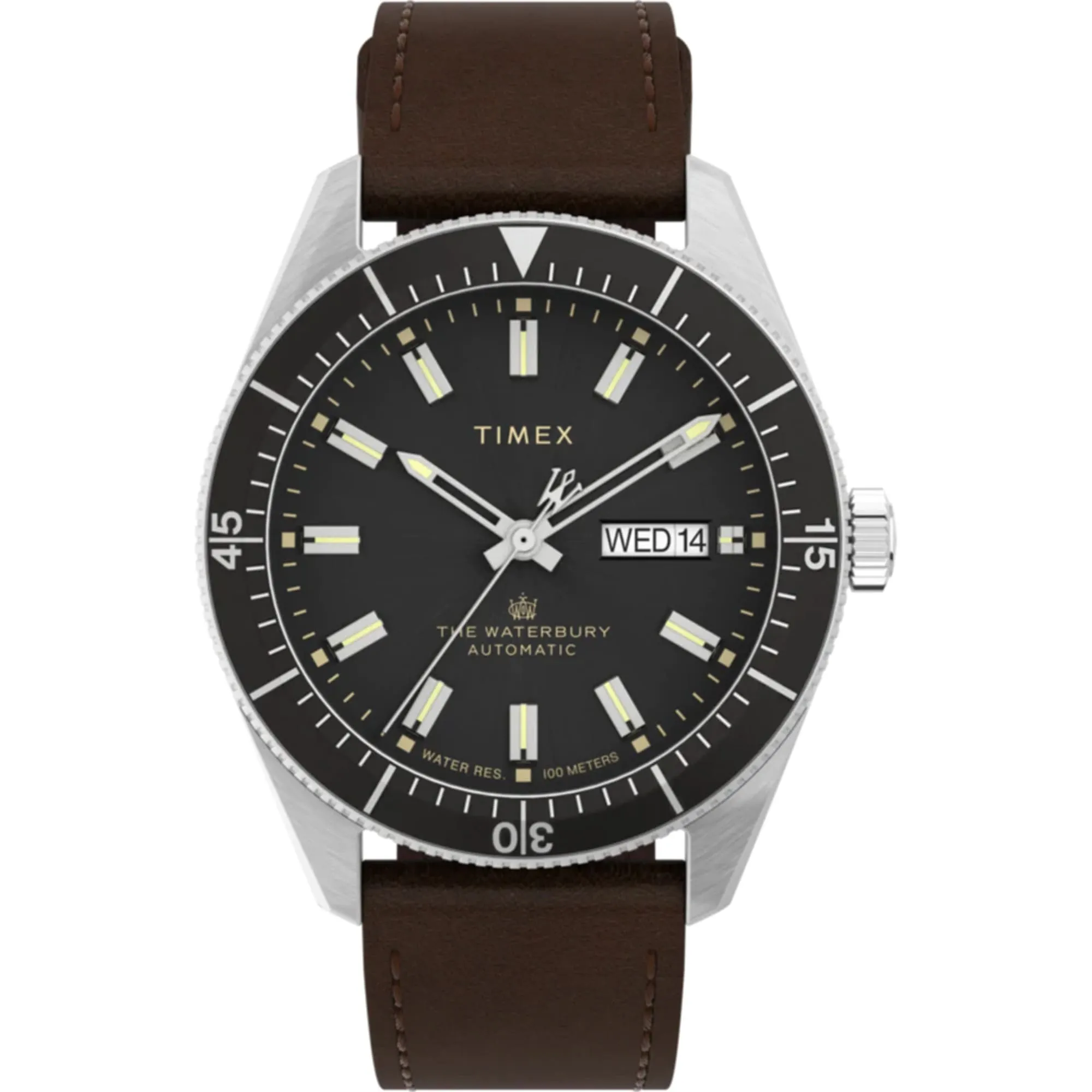 Timex Men's Watch - The Waterbury Automatic Black Dial Leather Strap TW2V24800 Timex Watches