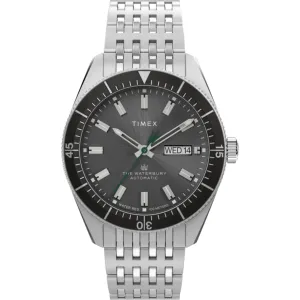 Timex Men's Watch - The Waterbury Automatic Black Dial Silver Bracelet TW2V24900 Timex Watches