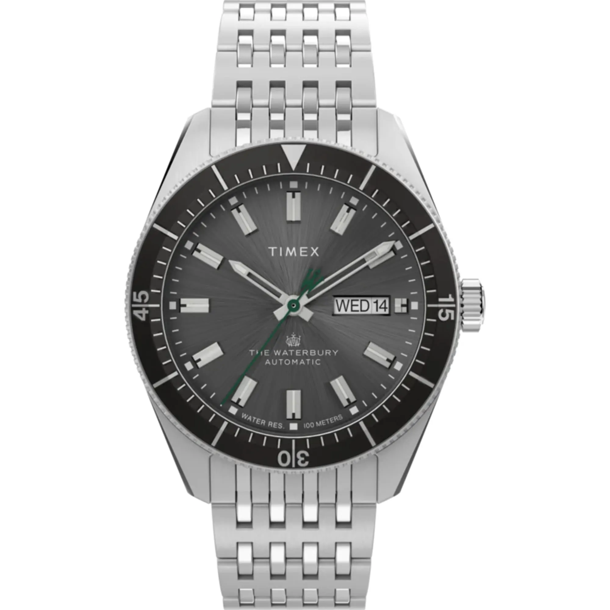 Timex Men's Watch - The Waterbury Automatic Black Dial Silver Bracelet TW2V24900 Timex Watches