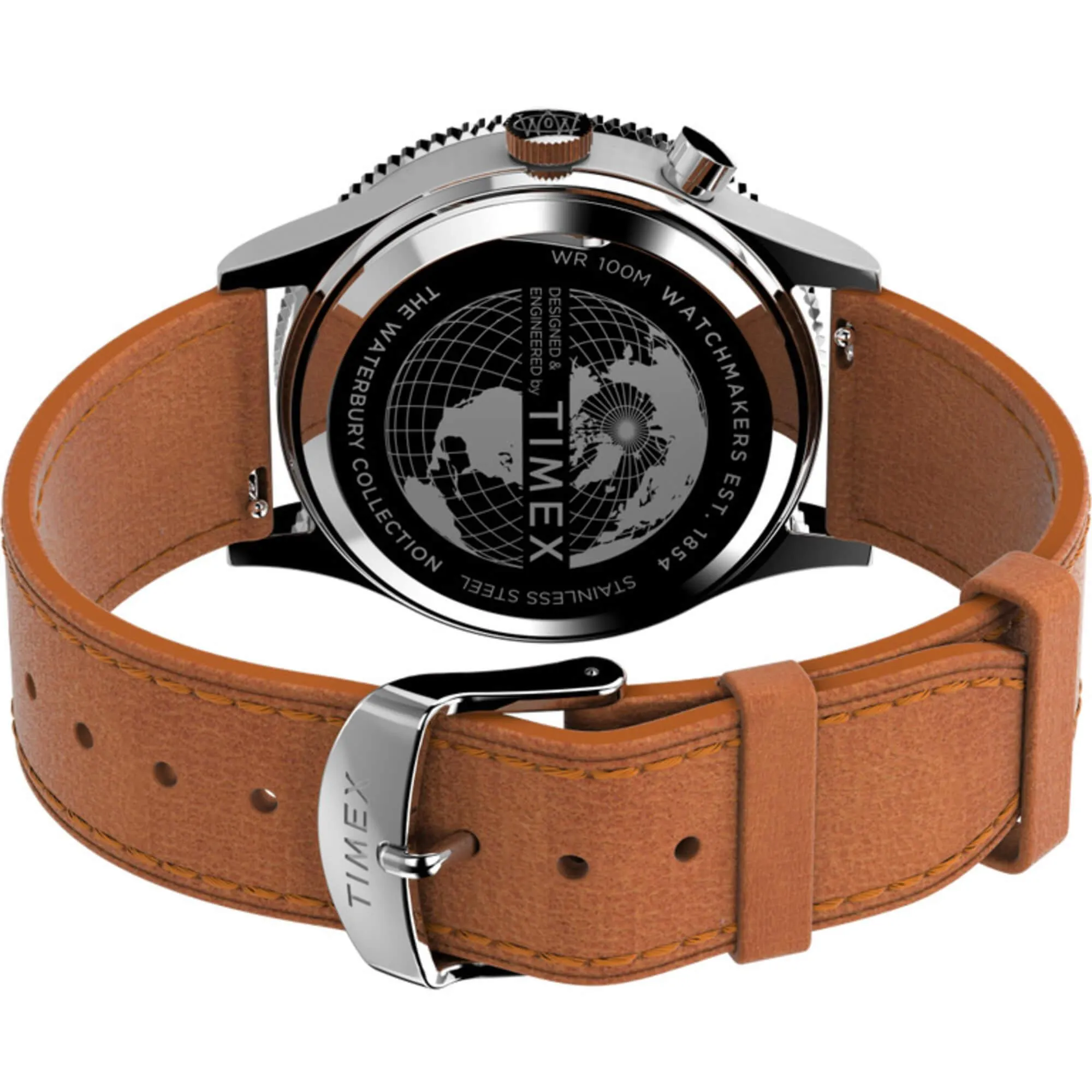 Timex Men's Watch - The Waterbury GMT Rotating Bezel Tan Leather Strap | TW2V74000 Timex Watches