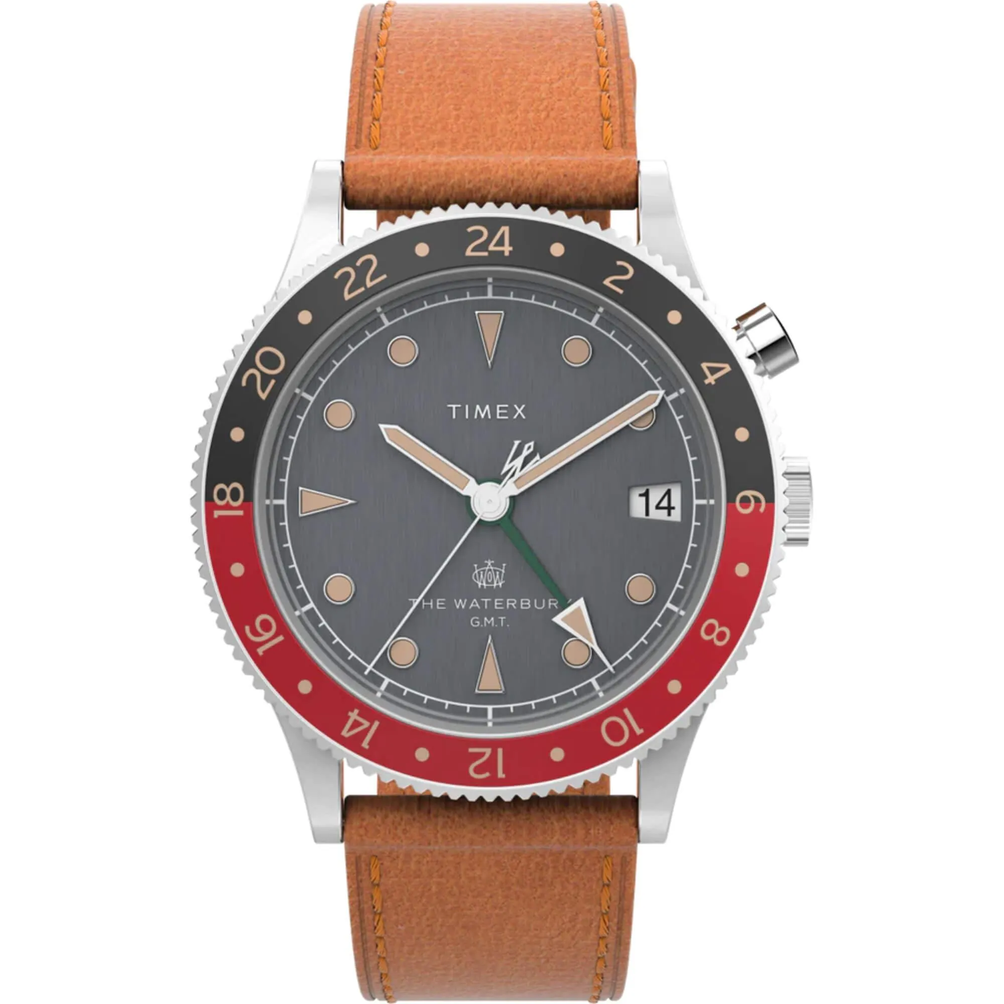 Timex Men's Watch - The Waterbury GMT Rotating Bezel Tan Leather Strap | TW2V74000 Timex Watches