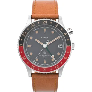 Timex Men's Watch - The Waterbury GMT Rotating Bezel Tan Leather Strap | TW2V74000 Timex Watches