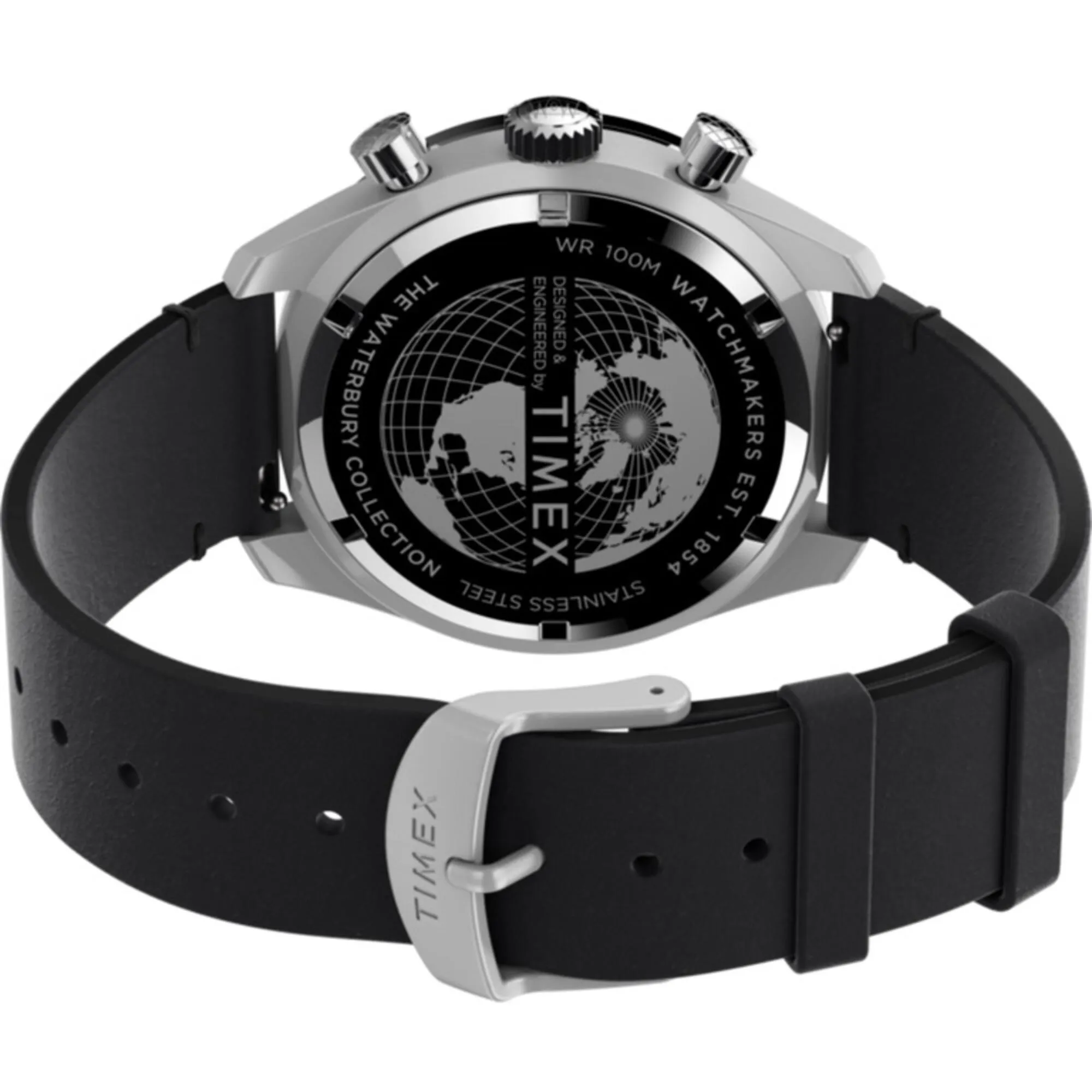 Timex Men's Watch - Waterbury Chronograph Black Dial Leather Strap | TW2V42500VQ Timex Watches