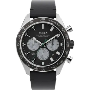Timex Men's Watch - Waterbury Chronograph Black Dial Leather Strap | TW2V42500VQ Timex Watches
