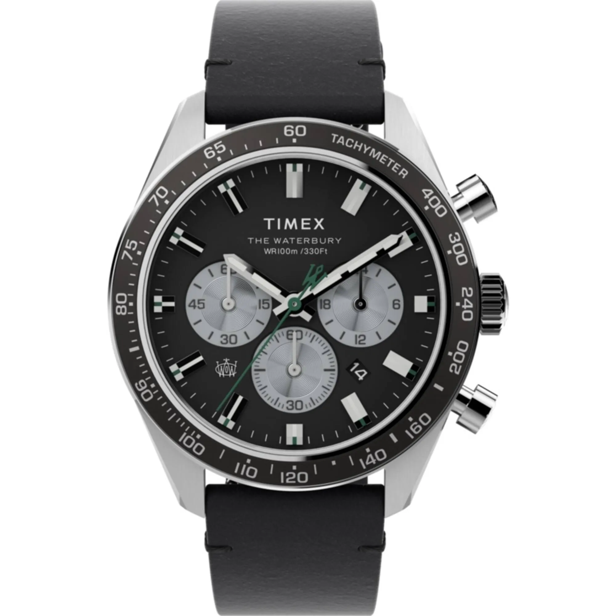 Timex Men's Watch - Waterbury Chronograph Black Dial Leather Strap | TW2V42500VQ Timex Watches