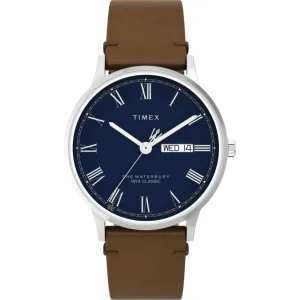 Timex Men's Watch - Waterbury Classic Blue Dial Brown Leather Strap | TW2W14900VQ Timex Watches