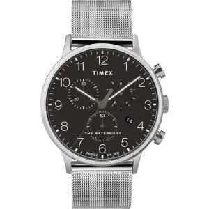 Timex Men's Watch - Waterbury Classic Chrono Black Dial Mesh Bracelet | TW2T36600 Timex Watches