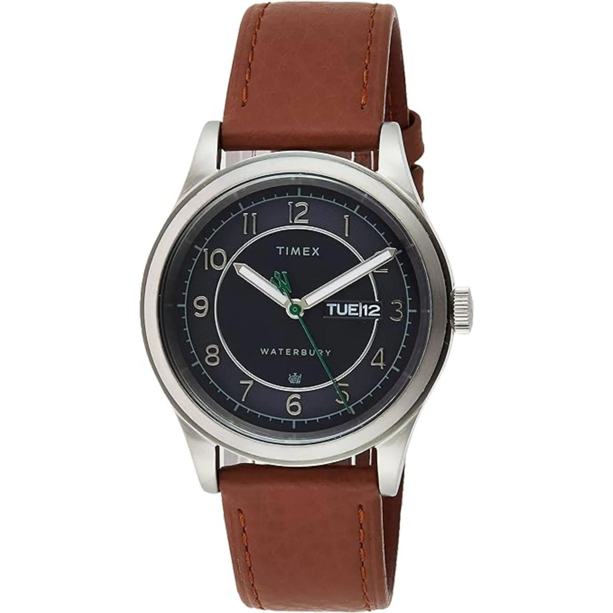 Timex Men's Watch - Waterbury Day-Date Dark Blue Dial Brown Strap | TW2U90400VQ Timex Watches