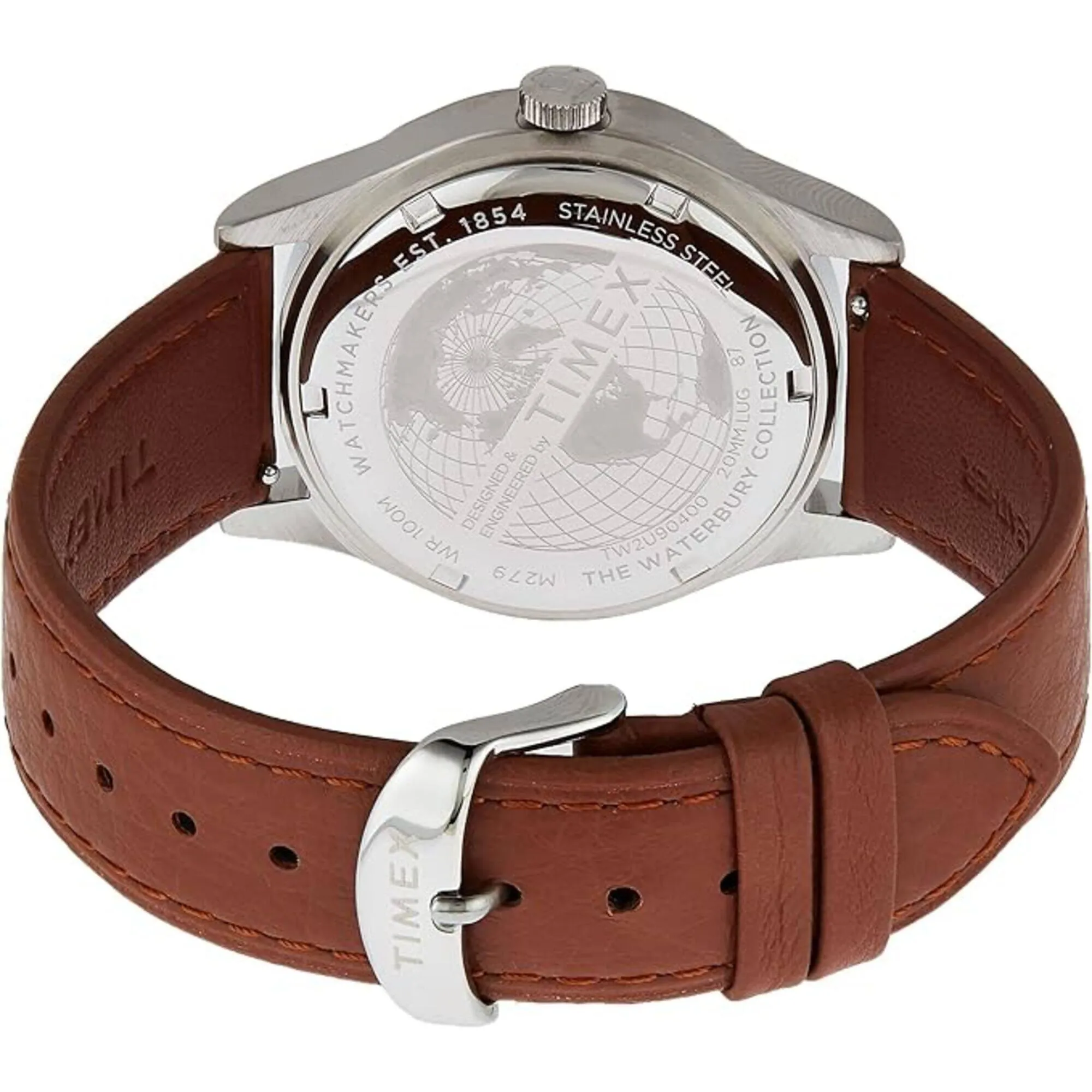 Timex Men's Watch - Waterbury Day-Date Dark Blue Dial Brown Strap | TW2U90400VQ Timex Watches
