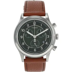 Timex Men's Watch - Waterbury Day-Date Dark Green Dial Brown Strap | TW2U90700VQ Timex Watches