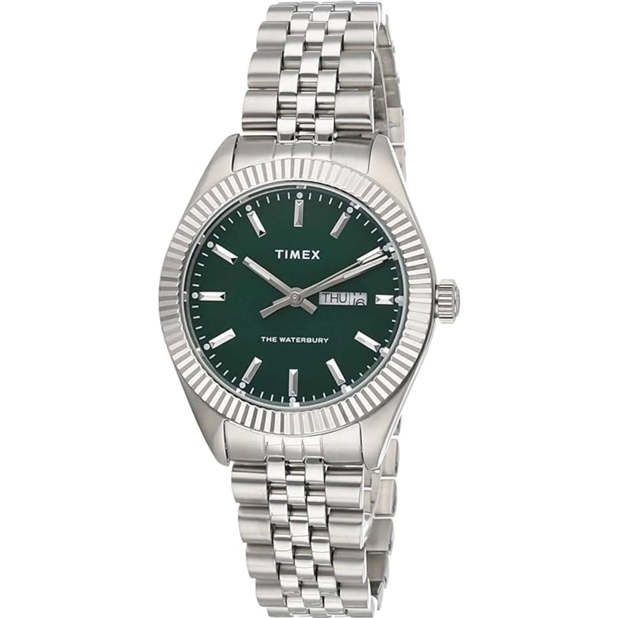 Timex Men's Watch - Waterbury Legacy Green Dial Stainless Steel Bracelet | TW2V18100VQ Timex Watches